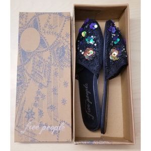 Free People Blue Metallic Sequins Black Slippers